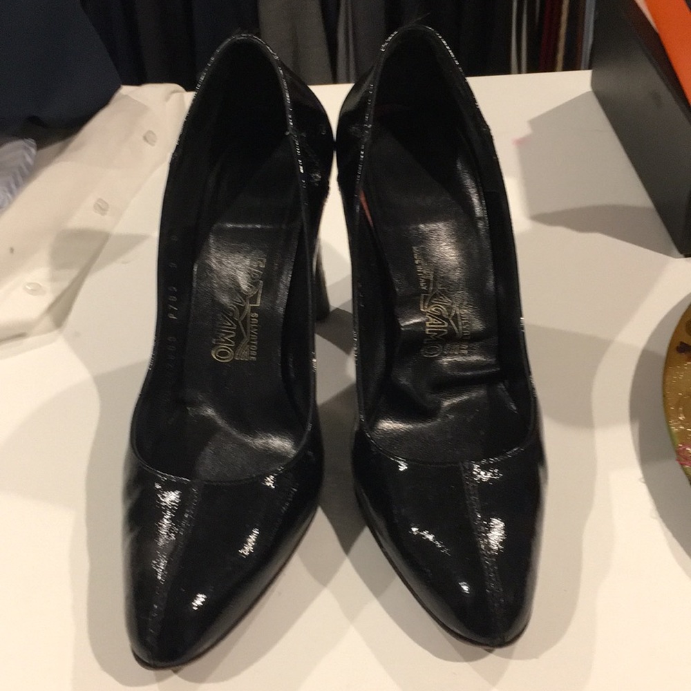Ferragamo patent pumps